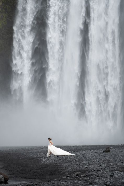 Wedding In Iceland, Iceland Wedding Elopements, Bride Running, Iceland Aesthetic, Wedding Iceland, Skogafoss Iceland, Rainbow Waterfall, Seljalandsfoss Waterfall, Iceland Elopement