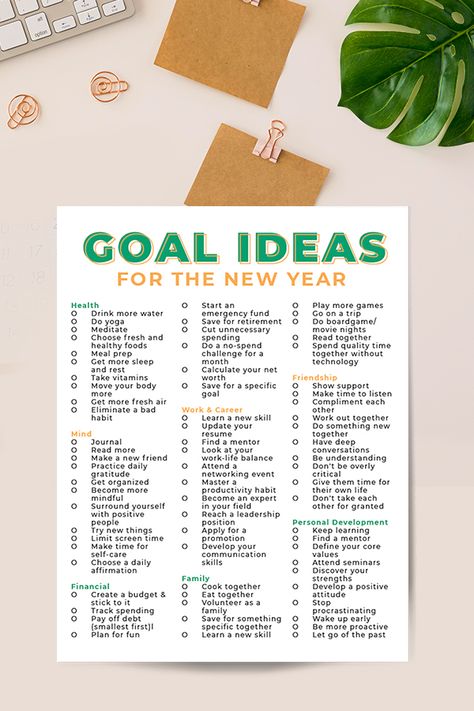 Ideas For The New Year, Free Goal Printables, New Years Resolution List, Goal Ideas, Resolution List, Life Goals List, Goals Ideas, 2023 Goals, Year Goals