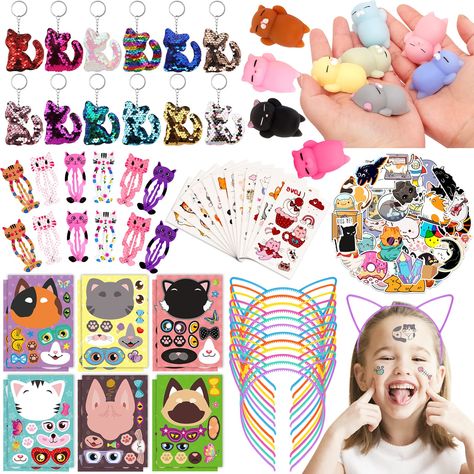 PRICES MAY VARY. 😺【MOST POPULAR CAT PARTY FAVORS 】Great party favors for cat lovers, this cat themed birthday party supplies kit is enough to immerse your guests in an unforgettable experience, and can definitely become part of your child's wonderful childhood memories 🐈【PERFECT CAT PARTY GIFT】There's something in here for everyone, Include 12pcs Cat Silicone Stress Toys, 12pcs Cat Ears Headband, 12pcs Cat Hairpin, 12 sheet Cats Make-a-Face sticker, 12pcs Cat Sequins Keychains, 12pcs Cat Tatto Cat Party Favors, Kitten Birthday Party, Goodie Bag Stuffers, Cat Themed Parties, Cat Themed Birthday Party, Kitten Party, Pinata Fillers, Party Favors For Kids, Kitten Birthday