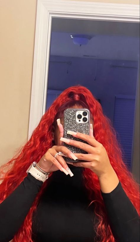 Red Half Up Half Down Quick Weave, Half Up Half Down Hair Red, Red Middle Part Sew In Weave, Red Side Part Quick Weave, Red Hair Half Up Half Down, Red Half Up Half Down, Red Quick Weave Hairstyles Black Women, Ginger Half Up Half Down, Red Sew In Weave With Leave Out