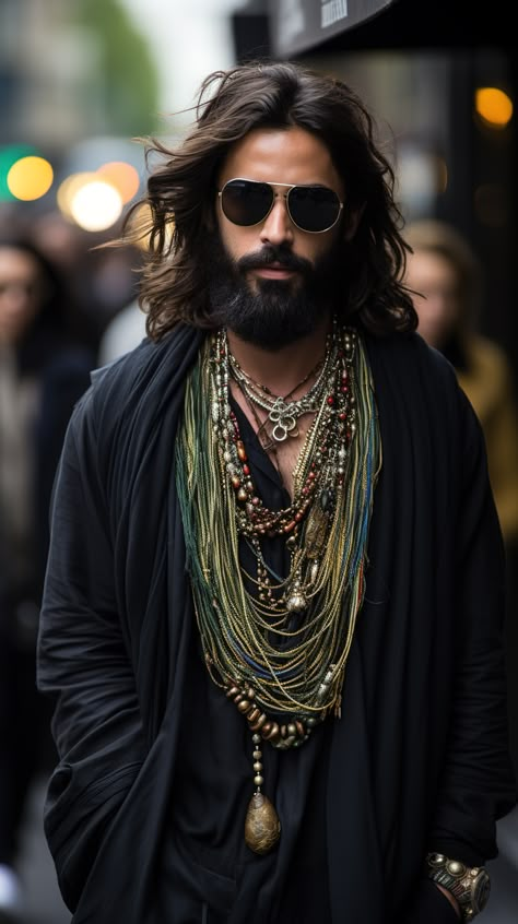 Hippie Outfits Men, Bohemian Outfit Ideas, Advanced Style Boho, Long Hairstyle Men, Men Haircut Long, Bohemian Man, Bohemian Outfit Men, Long Haircuts For Men, Beards Styles