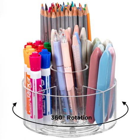 PRICES MAY VARY. 360° ROTATION DESIGN: HBlife Rotating Acrylic Pen Holder is designed to keep your desk organized and your pens easily accessible. The clear, round design features a smooth 360-degree rotation, allowing you to reach for the pen or marker you need without any hassle. Perfect for office, home, school, or classroom use. 5 INDEPENDENT COMPARTMENTS: This pencil storage rack is divided into 5 compartments, you can store different items in categories to meet your various storage needs. Aesthetic Organizer, Work Desk Organization, Crayon Storage, Storage For Office, Stylish Desk Accessories, Pen Holder For Desk, Homeschool Room Organization, Art Supplies Storage, Marker Storage