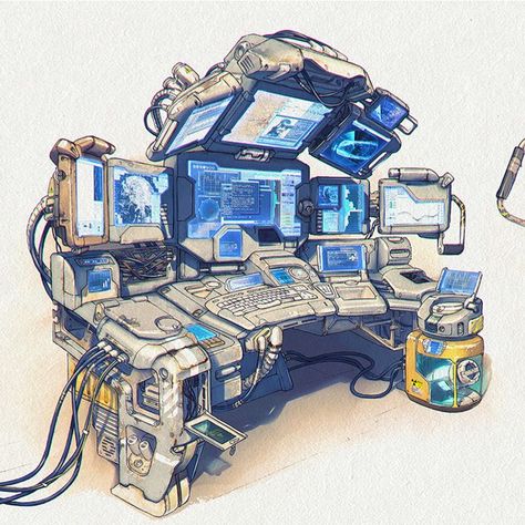 Super Computer Concept Art, Scifi Props Concept Art, Robot Concept Art Sci Fi, Computer Concept Art, Spaceship Interior Concept Art, Technology Concept Art, Concept Art Sci Fi, Scifi Concept Art, Concept Art Props