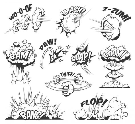 Free Vector | Comic explosions colorful set with different wordings clouds explosive and boom effects Arte Doodle, Cartoon Style Drawing, Comic Tutorial, Graffiti Characters, Comic Book Style, Comic Drawing, Cartoon Tattoos, Scrapbooking Photo, Graffiti Drawing