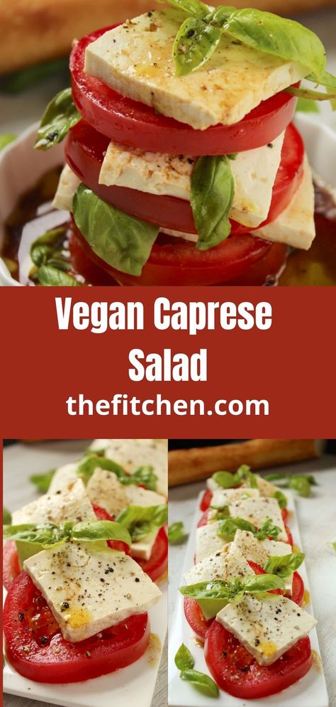 Vegan Caprese Salad, Tofu Caprese, Vegan Potluck Recipes, Vegan Caprese, Special Salad, Appetizer Vegan, Italian Caprese Salad, Tomato Appetizers, Vegan Picnic