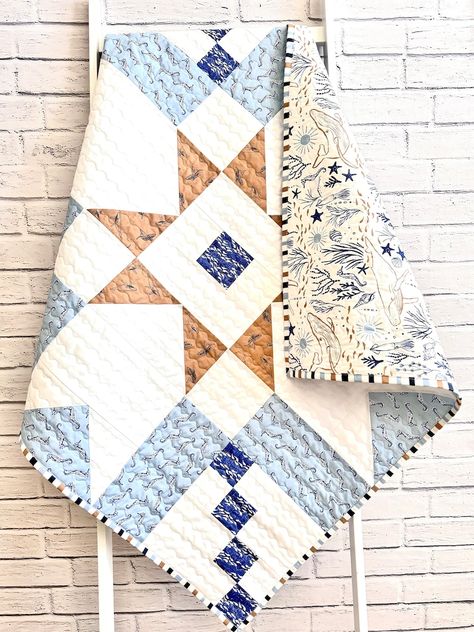 Super Star Baby Boy Quilt Kit by the Sea - Etsy Baby Boy Quilt Patterns, Kimono Print, Boys Quilt Patterns, Sea Quilt, White Quilts, Baby Quilt Pattern, Baby Quilt Patterns, Baby Boy Quilts, Cute Quilts