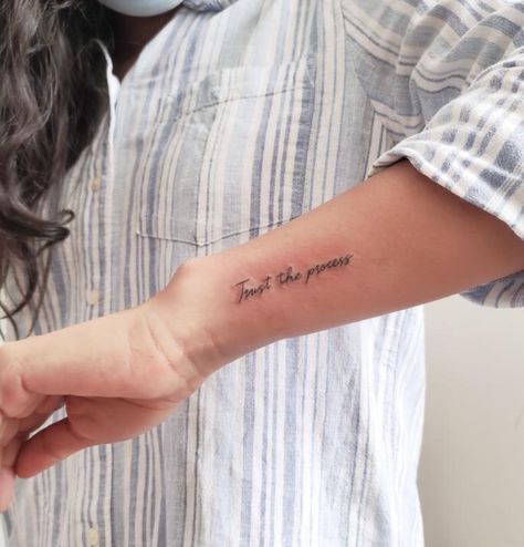 #tattoo #handwrite #lettering Tattoos From Grandparents Writing, Small Hand Written Tattoos, Tattoo Ideas With Handwriting, Trust The Process Quotes Tattoo, Forearm Handwriting Tattoo, Hand Writing Tattoo Placement, Parents Handwriting Tattoo Placement, Text Tattoo Hand, Hand Written Tattoos Placement