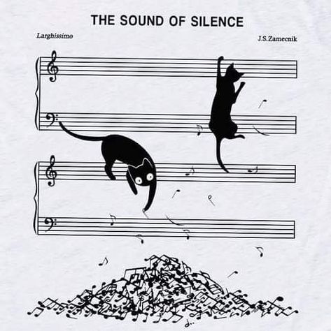 The Sound Of Silence, Sound Of Silence, Cat Tat, Black Cat Art, Musical Art, Cat Posters, Cat Quotes, Cats Illustration, Cat Drawing