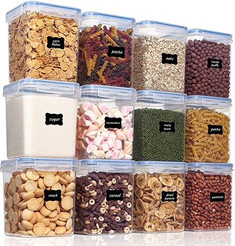 Amazon.com - Vtopmart Airtight Food Storage Containers 12 Pieces 1.5qt / 1.6L- Plastic PBA Free Kitchen Pantry Storage Containers for Sugar, Flour and Baking Supplies - Dishwasher Safe - Include 24 Labels, Blue - Cereal Cookies, Pantry Storage Containers, Sugar Container, Kitchen Pantry Storage, Food Storage Container Set, Dry Snacks, Kitchen Containers, Airtight Food Storage, Plastic Container Storage