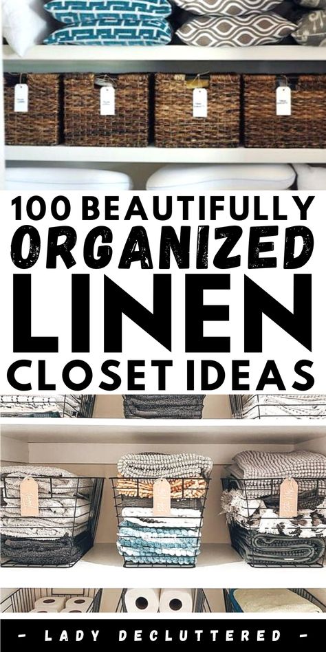 100 Beautifully Organized Linen Closet Ideas Linen Closet Ideas, Linen Closet Organization Hallway, Small Linen Closet Organization, Organized Linen Closet, Linen Closet Organization Ideas, Hall Closet Organization, Linen Closet Design, Closet Organization Solutions, Linen Closet Shelves