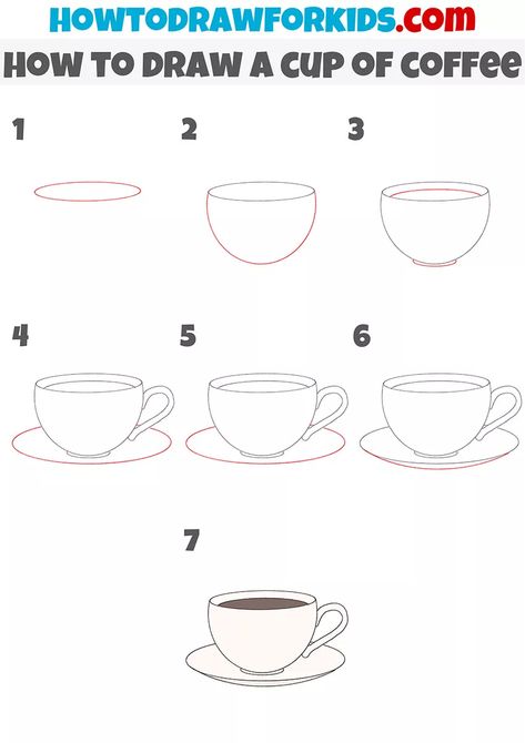 How To Draw A Coffee Cup Easy, How To Draw A Mug Step By Step, Mug Of Coffee Drawing, Easy Coffee Cup Drawing, Coffe Drawings Cups Cute, How To Draw A Tea Cup Step By Step, How To Draw A Coffee Cup Step By Step, How To Draw A Cup Of Coffee, Cute Mug Drawing