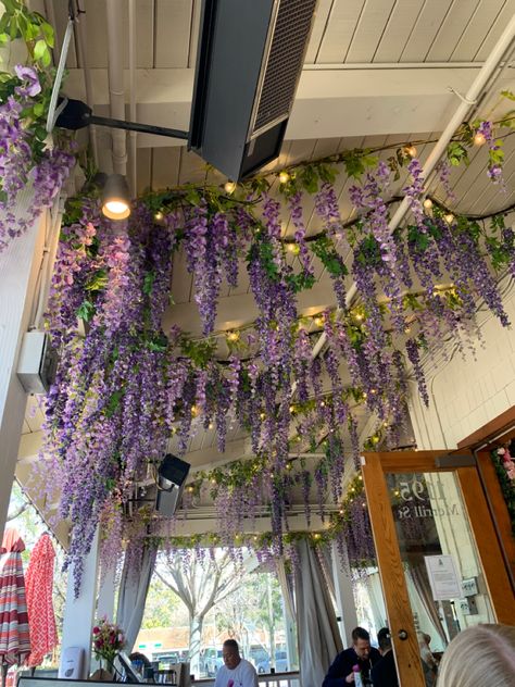 Purple Flowers Hanging From Ceiling, Wisteria Home Decor, Wisteria Hanging From Ceiling, Wisteria Flower Room Decor, Hanging Wisteria Decor, Hanging Wisteria Bedroom, Bedroom Goblincore, Wisteria Room Decor, Purple Hanging Flowers