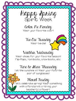 Get your classroom, grade-level or entire school in the holiday spirit by celebrating with a holiday themed spirit week! Just purchase, download and print this Simply First spirit schedule to send home with all your students for a week of holiday fun!! Both color, and black & white versions avai... Spirit Days For Preschool, Spirit Week For Preschool, Easter Spirit Week Ideas, April Spirit Week Ideas, Fall Spirit Week Ideas Preschool, March Spirit Week Ideas, Kindness Spirit Week Ideas, School Spirit Week Themes, Preschool Spirit Week