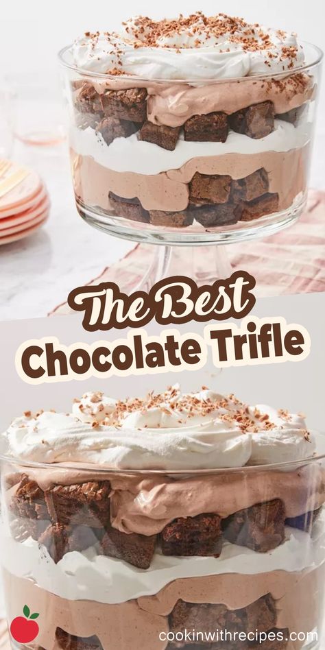 The Best Chocolate Trifle Recipe - Cooking with Recipes Brownie Trifle Desserts, Chocolate Trifle Recipe, Chocolate Trifle Desserts, Brownie Trifle Recipe, Chocolate Oreo Cheesecake, Trifle Recipes Easy, Trifle Bowl Recipes, Easy Trifle, Best Ever Brownies