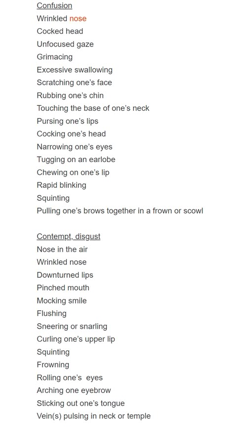 Writing Detailed Sentences, How To Write Excitement, Clothing Description Writing, How To Show Confusion In Writing, Who Am I Prompts, Writing Body Language, Expressions Writing, Character Expressions, Writing Expressions