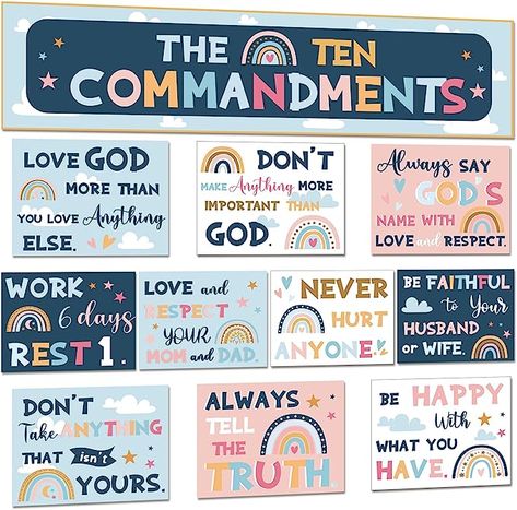 Amazon.com: gisgfim Ten Commandments Poster for Kids Sunday School Christian Bible Verse Poster Decorations Inspirational Religious Scripture Bulletin Board for Classroom Church Home Wall Decor : Office Products Catechism Classroom Decor, Bible Study Classroom Decor, Inspiring Classroom Decor, Bible Verse Bulletin Board Ideas, Sunday Classroom Decor, Kids Church Classroom Decor Room Ideas, Religious Classroom Decor, Bible Times Decorations, Christian Classroom Decor Themes