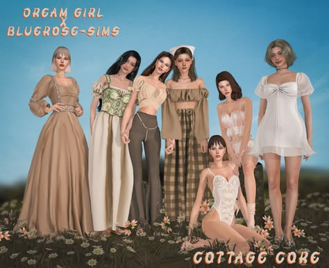 Sims 4 Cottagecore, Cottage Core Clothes, Sims 4 Cottage, Sims 3 Cc Finds, Cottage Dress, Pelo Sims, Cottagecore Clothes, The Sims 4 Packs, Clothes Cc