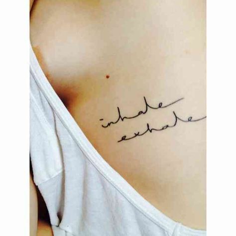 Exhale Tattoo, Inhale Exhale Tattoo, Tattoo Ribs, Yoga Tattoos, One Liner Quotes, Arrow Tattoo, E Tattoo, Inhale Exhale, Rib Tattoo