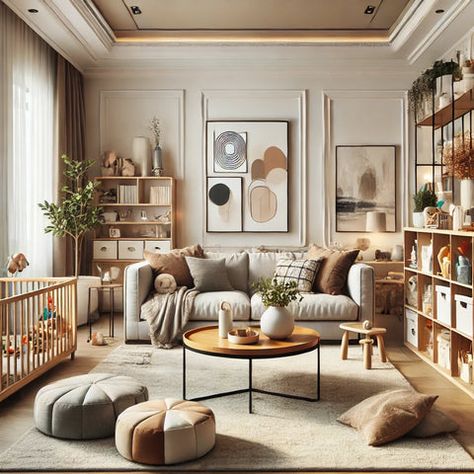 Chic and Child-Friendly Living Room Ideas for Modern Families Baby Friendly Living Room, Child Friendly Living Room, Living Room Kid Friendly, Living Room With Kids, Playroom/living Room, Kid Friendly Living Room, Soft Rugs, Storage Bench Bedroom, Sofa Dining Table