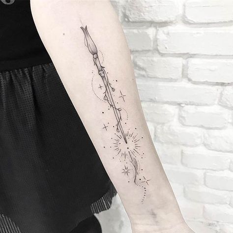 Harry Potter Inspired Tattoos, Harry Potter Tattoo Unique, Harry Tattoos, Wand Tattoo, 16 Tattoo, Hp Tattoo, Palm Tattoos, Meaningful Tattoos For Women, Inspired Tattoos