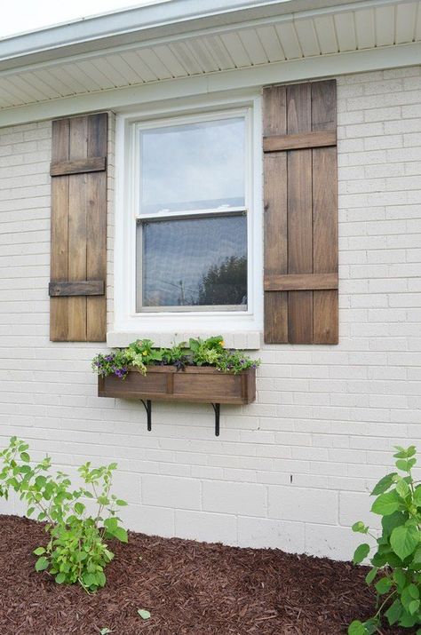 20 Cheap ways to IMPROVE CURB APPEAL (…if you’re selling or not) | Make It and Love It | Bloglovin’ Easy Curb Appeal Ideas, White Brick House, Diy Shutters, Board And Batten Shutters, Old Shutters, Wooden Shutters, Casa Exterior, Wood Shutters, Window Shutters