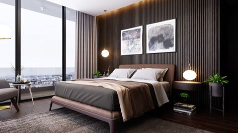 Poliform Bedroom on Behance Bilik Tidur, Accent Wall Bedroom, Bedroom Panel, غرفة ملابس, Wall Molding, Modern Bedroom Design, Luxurious Bedrooms, 인테리어 디자인, Small Bedroom