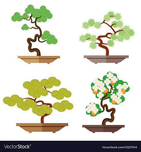 Japanese Plant Art, Bonsai Tree Illustration, Bonsai Illustration, Chinese Tree, Tufting Design, Chinese Plants, Japanese Plants, Cute Plants, Super Boy