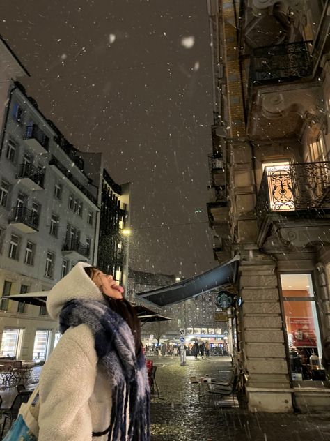 snow winter snowing picture pic idea cute starbucks downtown girl asian brandy melville vibe big blue scarf white fluffy jacket coat zara h&m uptown christmas x-mas zurich switzerland tram funny friends  2022 2023 2024 Switzerland Instagram Pictures Winter, Zurich In Winter, Switzerland Aesthetic Winter, Switzerland Winter Outfit, Zurich Winter, White Fluffy Jacket, Vienna Winter, Romanticing Life, Euro Winter