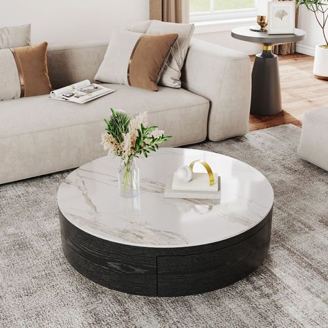 Round Coffee Table With Storage, Coffee Tables With Storage, Modern Round Coffee Table, Glass Top Side Table, Round Coffee Table Modern, Drum Coffee Table, Stone Coffee Table, Coffee Table With Drawers, Living Room Essentials