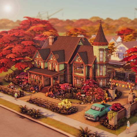 Autumn is coming! 🍁🍂 And who doesn't love it when the leaves on the trees change color, the evenings are still bathed in sunlight but are already getting cooler. Autumn is my second favorite season, after winter. And that's why I finally found a bit of motivation to build this house. It's not furnished, I hope you like it anyway. 🍁🍂🍁🍂🍁🍂🍁🍂🍁🍂 Have a lovely sunday sweeties! 🍁🍂🍁🍂🍁🍂🍁🍂🍁🍂 #thesims4builds #thesims4homes #showusyourbuilds #sccregram #somesimlishbuild #simstagram #thesims #sims ... Sims 4 Houses Autumn, Sims 4 Snowy Escape House, Iridescent Scales, White Rocks, Pretty Houses, Lovely Sunday, Sims Builds, Sims Building, Sims House Plans