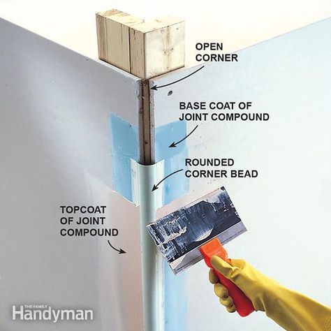 Want to give a room a adobe-like look? Make your corners rounded instead of square. It’s easy and it looks good. Here’s how to make bullnose drywall corn Bullnose Corners, Drywall Corners, Drywall Finishing, Drywall Tape, Drywall Installation, Renovation Tips, Drywall Repair, Home Remodeling Diy, Top Diy