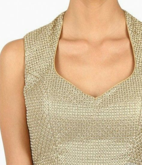 Stand Collar Blouse Indian, Golden Sari, Sari Blouses, Blouse Tutorial, Sleeveless Blouse Saree, Saree Jackets, Eastern Fashion, Golden Saree, Neck Lines