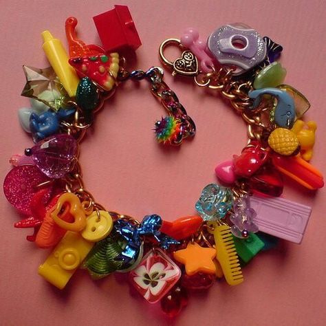 Disney Signatures, Harajuku Decora, Plastic Charms, Rainbow Mermaid, Candy Jewelry, Kandi Bracelets, Jewelry Aesthetic, Funky Jewelry, The 80's