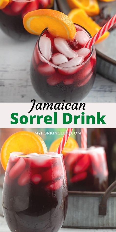 This Jamaican sorrel drink is a herb infused beverage served over ice. Traditionally served during the holidays it's refreshing, easy to make and full of flavor. Sorrel Rum Punch, Sorrel Recipe Jamaican, Jamaican Sorrel Drink Recipe, Sorrel Drink Recipe, Jamaican Drinks, Sorrel Recipe, Jamaican Sorrel, Sorrel Drink, Cranberry Lemonade