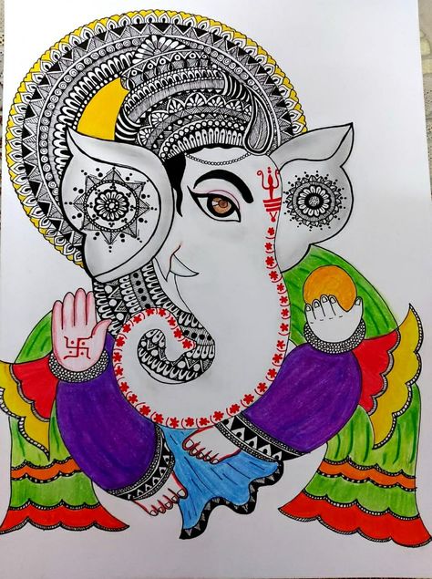 Easy and colourful mandala art of Lord Ganesha. Ganesha Mandala Art, Ganesha Mandala, Mandala Art, Ganesha, Humanoid Sketch, Quick Saves, Art