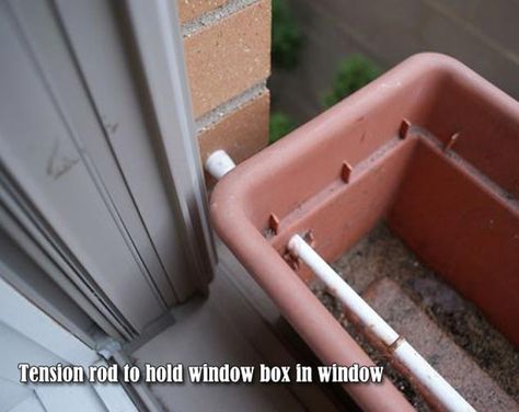 Tension Rod Ideas, Flowerbox Ideas, Window Boxes Diy, Tension Rods, Window Planters, Window Planter Boxes, Tension Rod, Garden Windows, Diy Window