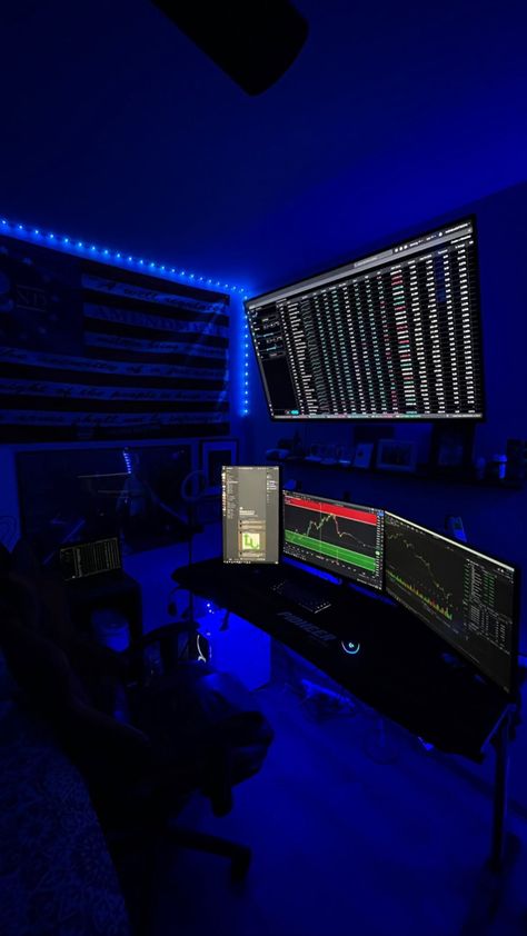 Trading Set Up Home, Crypto Trading Aesthetic, Trading Setup Aesthetic, Forex Trading Desk Setup, Trading Wallpaper Hd, Forex Trading Computer Setup, Trading Aesthetic, Trading Setup, Trading Room