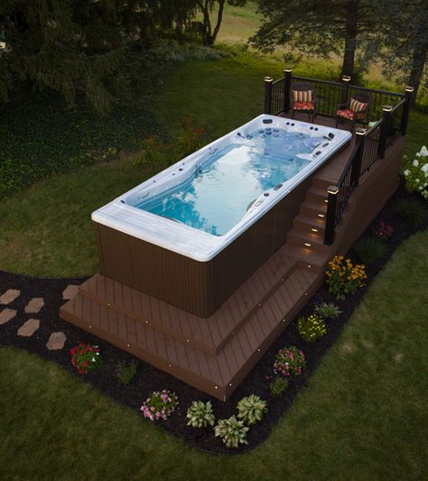 Backyard Ideas for your Michael Phelps Swim Spa Deck Around Swim Spa, Backyard Swim Spa Ideas, Swimspa Deck Ideas, Swim Spa Ideas, Swim Spa Deck Ideas, Swim Spa Backyard Ideas, Swim Spa Deck, Swim Spa Landscaping, Outdoor Swim Spa