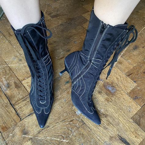 Sporty high-heeled lace up boots Size 36EUR ->... - Depop Heels Runway, Heeled Lace Up Boots, Laced Boots, Boots Heels, Lace Boots, Lace Up Boots, Bronx, Fashion Inspo Outfits, Fashion Inspo