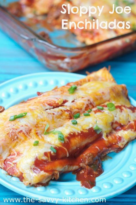 Sloppy joe enchiladas Sloppy Joe Enchiladas, Wontons, Sloppy Joe, Sloppy Joes, Savory Recipes, Birthday Dinner, Birthday Dinners, Baklava, Fajitas