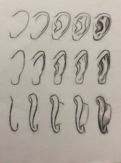 Ears Sketch Tutorial, Ear Sketch Tutorial, How To Sketch Ears, Ears Tutorial Drawing, Ears Sketching, How To Draw A Ear, Ear Sketching, Ear References Drawing, How To Draw An Ear