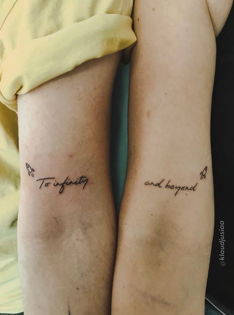 Meaningful Matching Best Friend Tattoos, Meaningful Twin Tattoos, Tattoos With Sister Ideas, Matching Married Couple Tattoos Small, Twinning Tattoos Couple, Disney Pair Tattoos, Small Partner Tattoos Love, Small Matching Disney Tattoos For Best Friends, Matching Couple Quotes