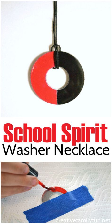 Make a couple of these School Spirit Washer Necklaces, one for you and one for you BFF. Diy School Spirit Crafts, School Spirit Crafts To Sell, School Spirit Jewelry Diy, White School Spirit Jewelry Gift, Market Day Ideas For Kids To Sell, How To Make Cheer Zipper Pulls, School Spirit Day, School Spirit Crafts, Diy Washer Necklace