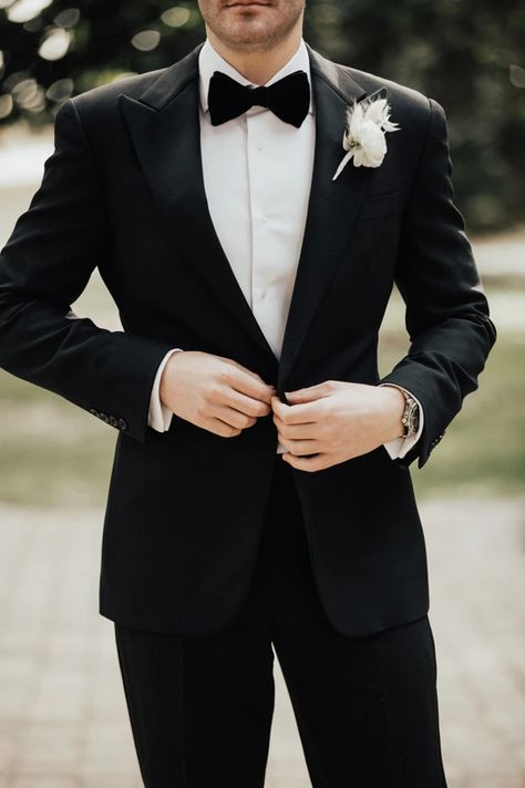 Black Suit Bow Tie, Black Mens Suit, Mens Suit For Wedding, Black Tuxedo Wedding, Black Tux Wedding, Groom Suit Black, Groom Tux, Black Suit Wedding, Wedding Tux