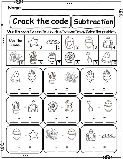 Pin on worksheets for kindergarten Subtraction Worksheets Grade 1, Camp Themes, Kumon Math, Summer Camp Themes, Kindergarten Phonics Worksheets, Math Subtraction, Themed Illustrations, Addition And Subtraction Worksheets, Mathematics Worksheets