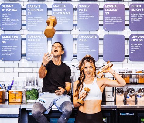 Fuel Bar | Barry's Bootcamp Gym Smoothies, Shakes Healthy, Gym Cafe, Gym Snacks, Fuel Bar, Juice Cafe, Barrys Bootcamp, Protein Shop, Gym Bar