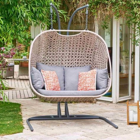 Relax in style this summer with the gorgeous Oslo Double Egg Chair from LG Outdoor. Combining premium materials with a modern design, this Egg Chair is the ideal addition to any garden, and provides the perfect excuse to lounge in the garden any time. The chair is finished in LG's Everope® PE Weave, which is UV resistant, waterproof, and maintenance free.  LG's innovative Eden cushion is included with this Egg Chair. The all-weather eco-friendly cushion is UV resistant and water repellent. Garden Swing Seat, Hanging Egg Chair, Garden Swing, Grey Gardens, Contemporary Classic, Grey Colour, Grey Chair, Egg Chair, Rag Rug