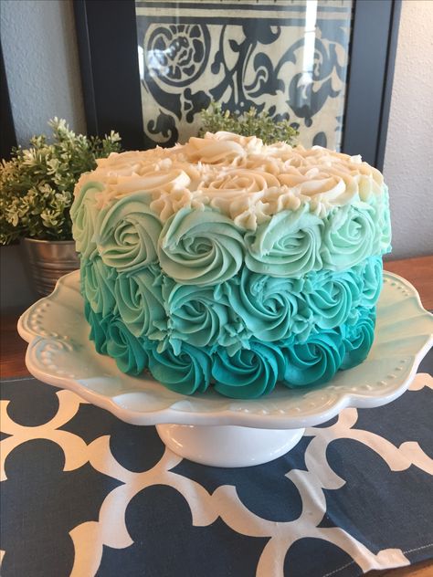 Aqua Cake, Ombre Rosette Cake, Turquoise Cake, Teal Cake, Chocolate Hazelnut Cake, 13 Birthday Cake, Sweet 16 Birthday Cake, Rosette Cake, Teal Ombre