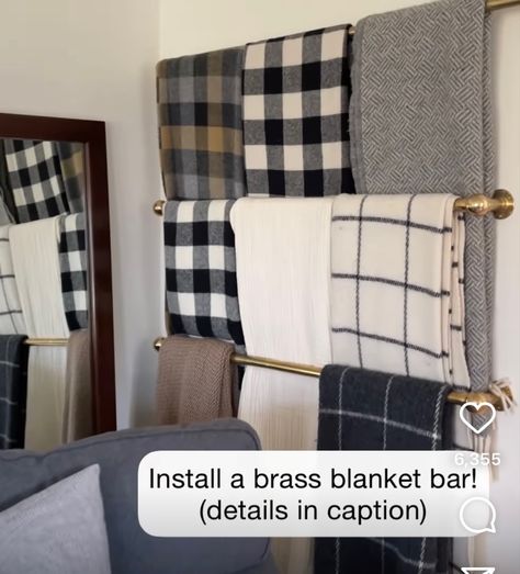 Curtain Rod Blanket Holder, Blanket Holder Wall, Blanket Towel Bar, Hang Blankets On Wall, Hanging Blanket On Wall, Blanket Wall Storage, Wall Mounted Blanket Storage, Wall Blanket Storage, Throw Blanket Storage Living Rooms