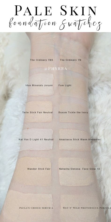 Wet N Wild Foundation Swatches, Natasha Denona Concealer, Goth Cosmetics, Porcelain Skin Makeup, Ordinary Foundation, The Ordinary Foundation, Foundation For Pale Skin, Porcelain Foundation, Concealer Swatches